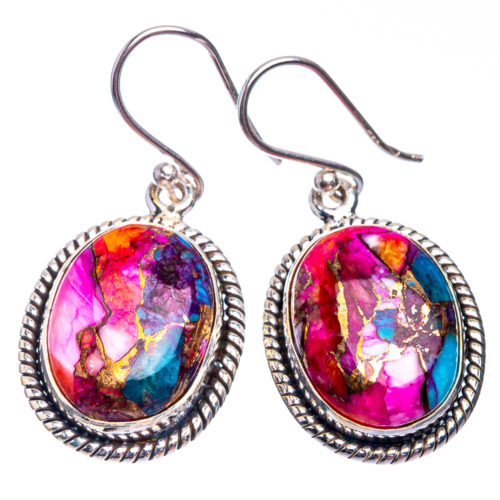 Kingman Pink Dahlia Turquoise Earrings 1 3/8" (925 Sterling Silver) E432397