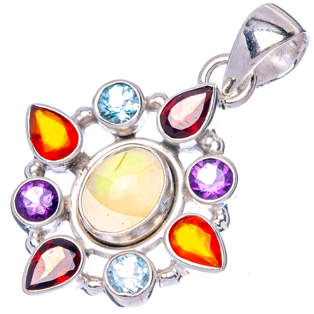 Rare Ethiopian Opal, Garnet, Amethyst, Blue Topaz Pendant 1 3/8" (925 Sterling Silver) P42740