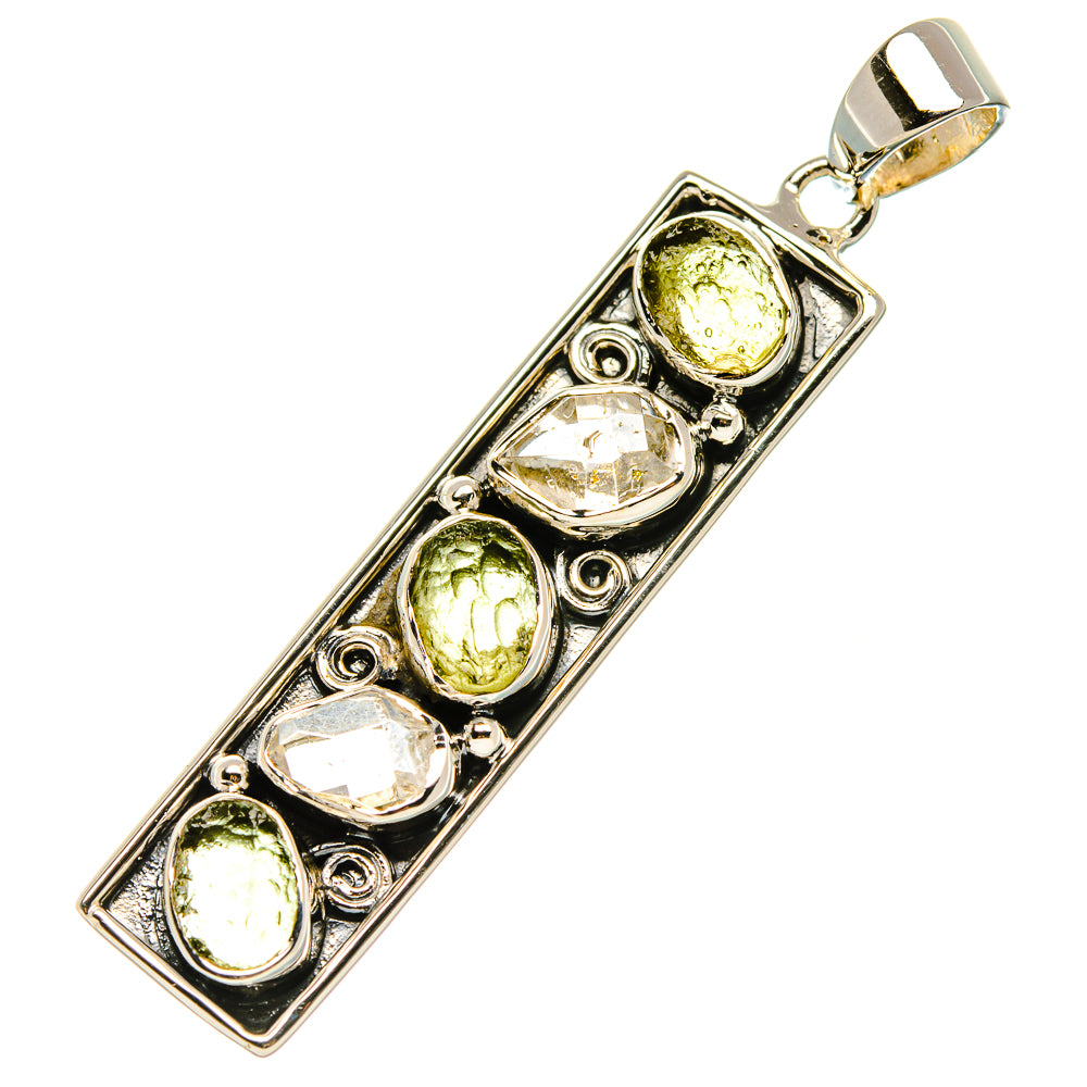 Signature Czech Moldavite, Herkimer Diamond Pendant 2 1/8" (925 Sterling Silver) PD37857