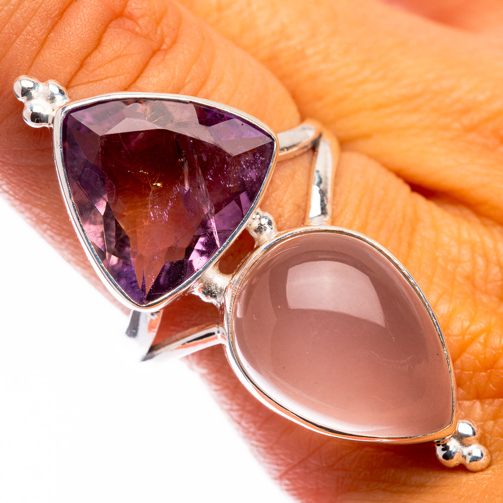 Large Faceted Ametrine, Rose Quartz Ring Size 9.75 (925 Sterling Silver) R141214