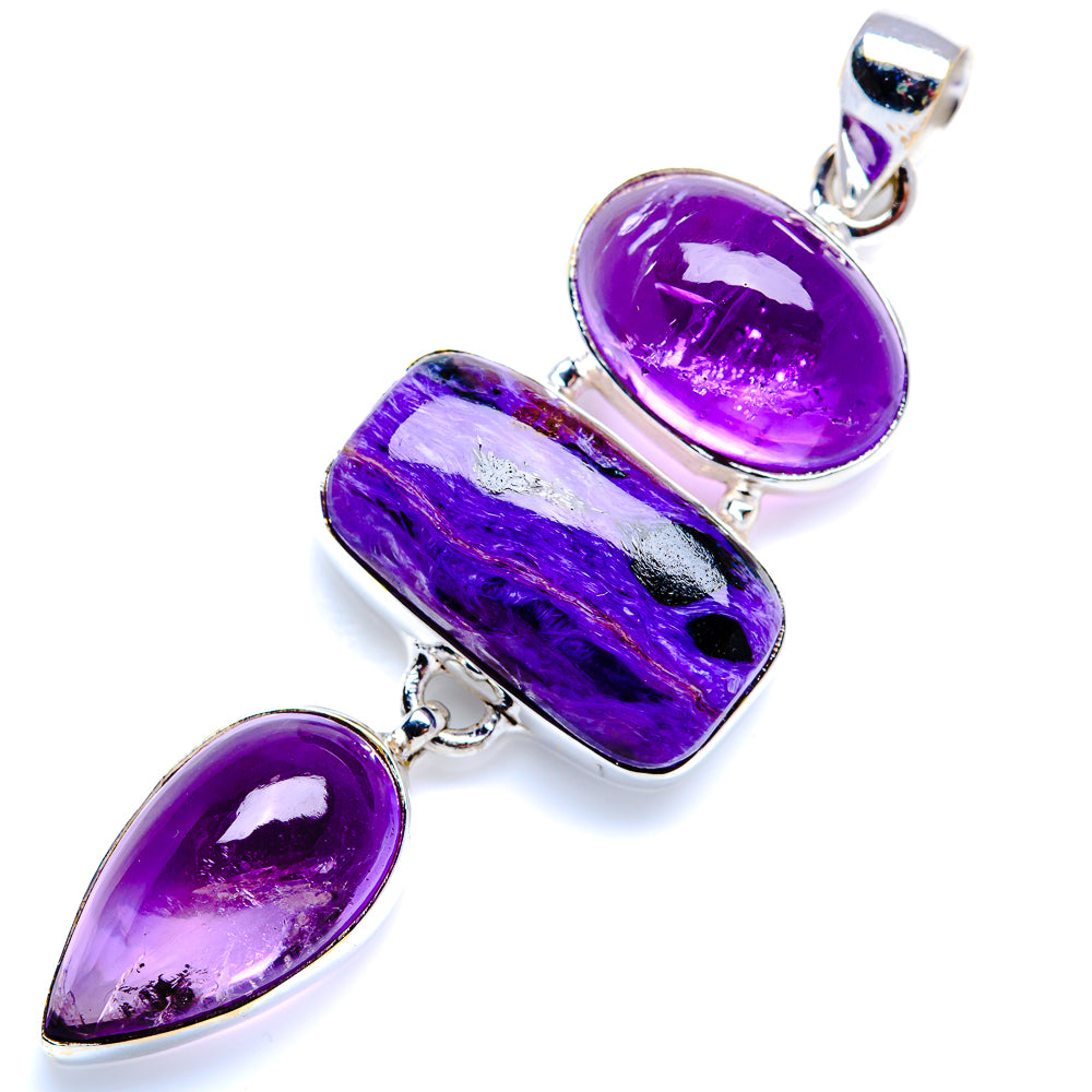Charoite, Amethyst 925 Sterling Silver Pendant 2 1/2" (925 Sterling Silver) PD38282