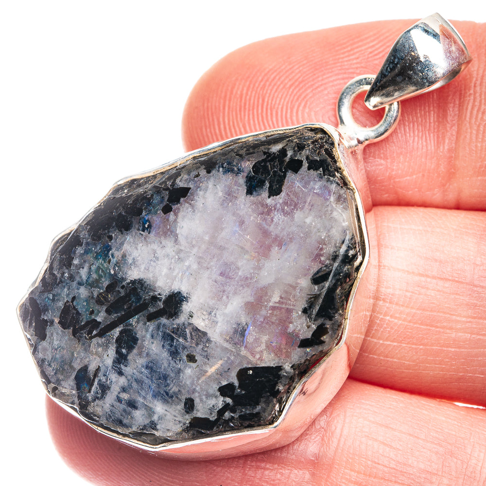 Raw Rainbow Moonstone Pendant 1 5/8" (925 Sterling Silver) P39350