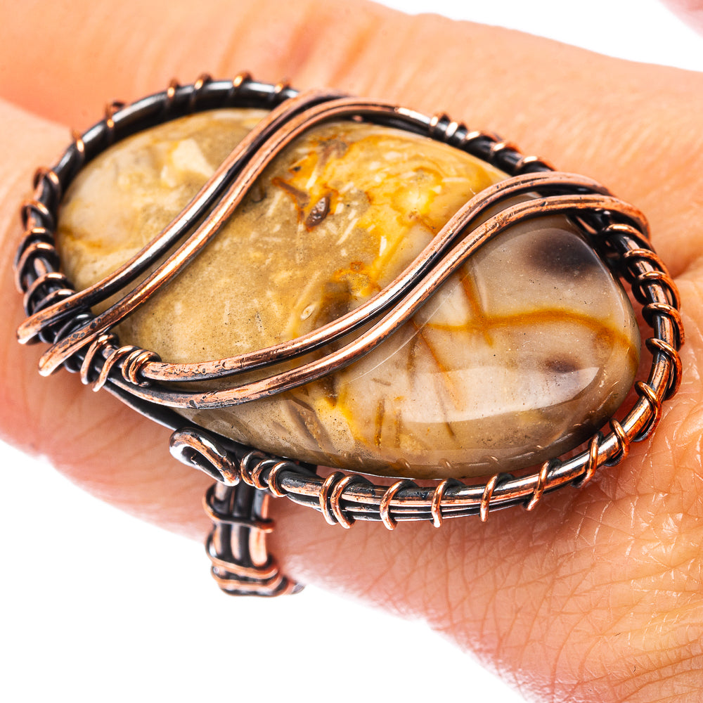 Petrified Palm Root  Wire Wrap Ring Size 9 (Oxidized Copper)