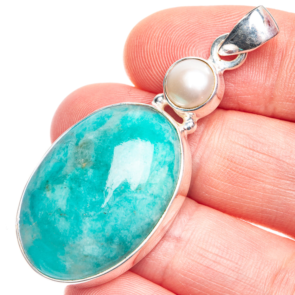 Peruvian Amazonite, Cultured Pearl Pendant 2" (925 Sterling Silver) P39307
