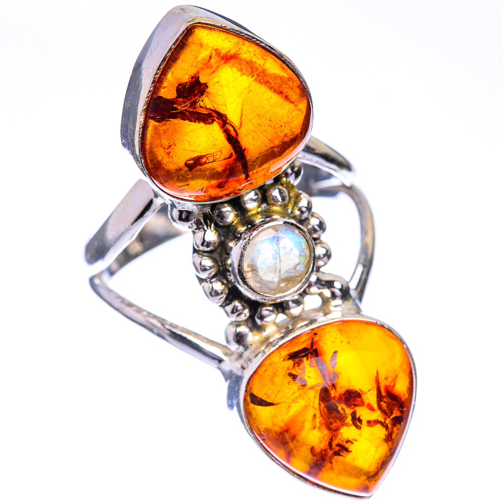 Large Baltic Amber, Rainbow Moonstone Ring Size 7.5 (925 Sterling Silver) RING143335