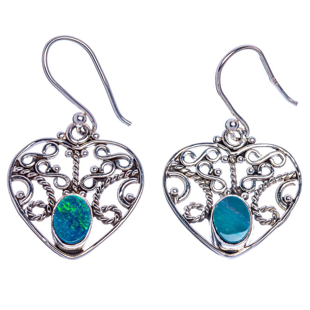 Rare Triplet Opal Heart Earrings 1 1/4" (925 Sterling Silver) E1001