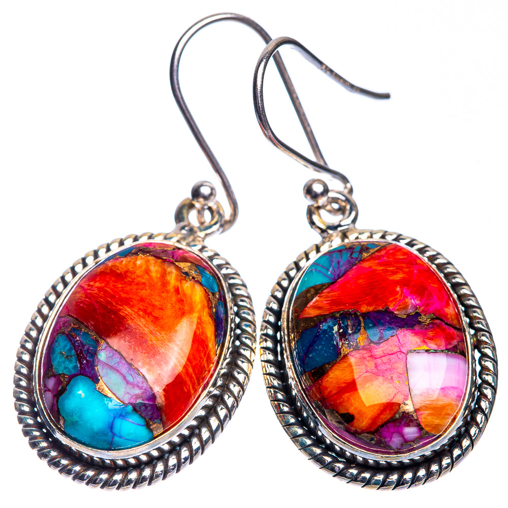 Kingman Pink Dahlia Turquoise Earrings 1 3/8" (925 Sterling Silver) E432785