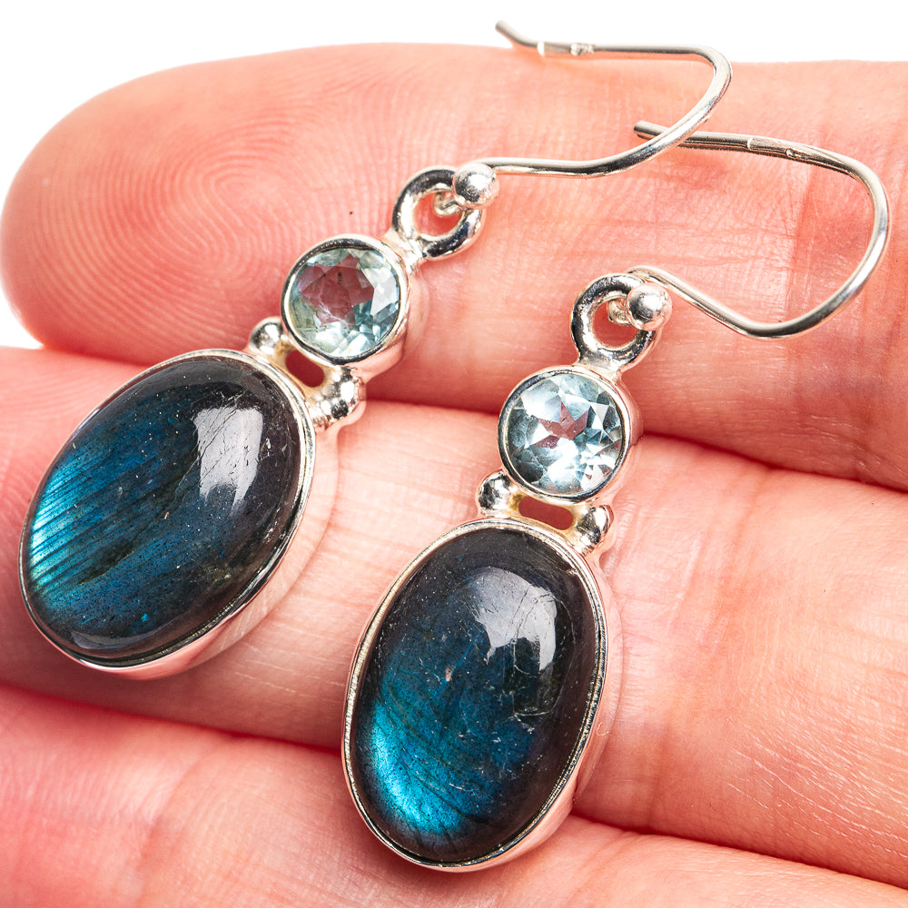 Labradorite, Blue Topaz Earrings 1 1/2" (925 Sterling Silver) E432737