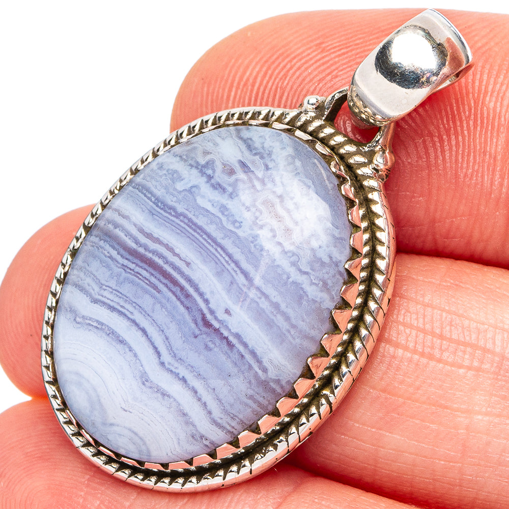 Blue Lace Agate Pendant 1 3/8" (.925 Sterling Silver)