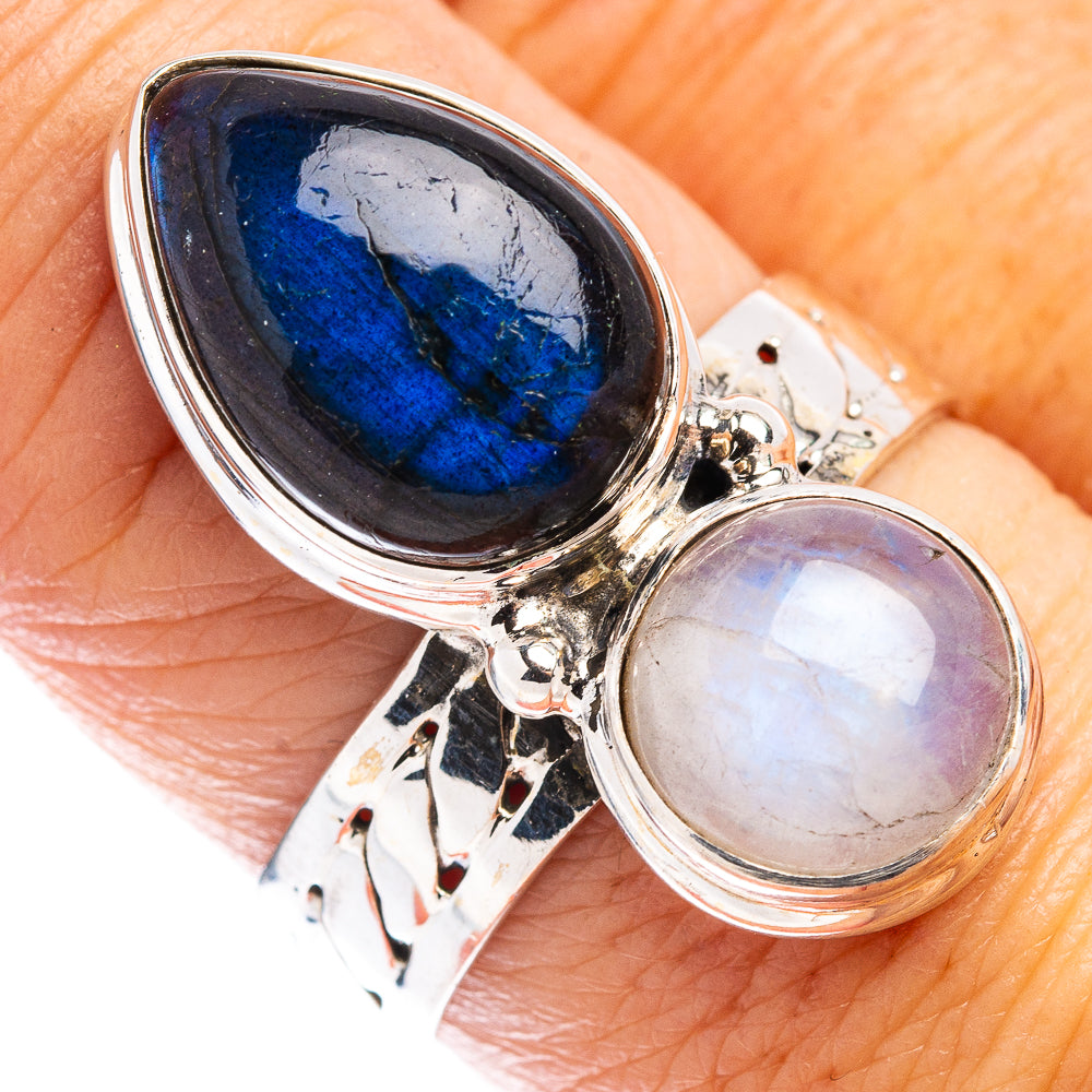 Labradorite, Rainbow Moonstone Ring Size 8.25 (.925 Sterling Silver)