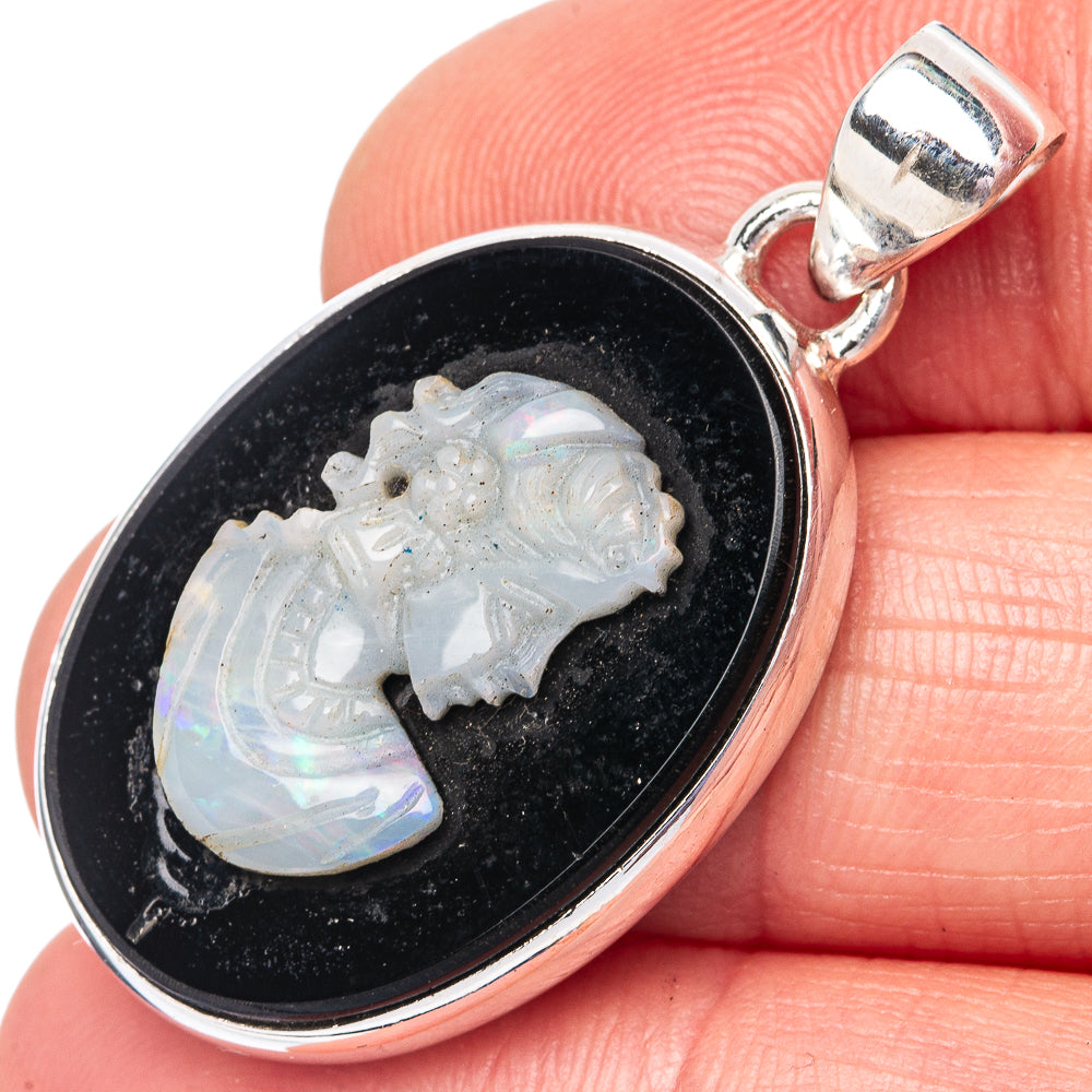 Lady Face Opal Cameo 925 Sterling Silver Pendant 1 3/8" (925 Sterling Silver) P42663