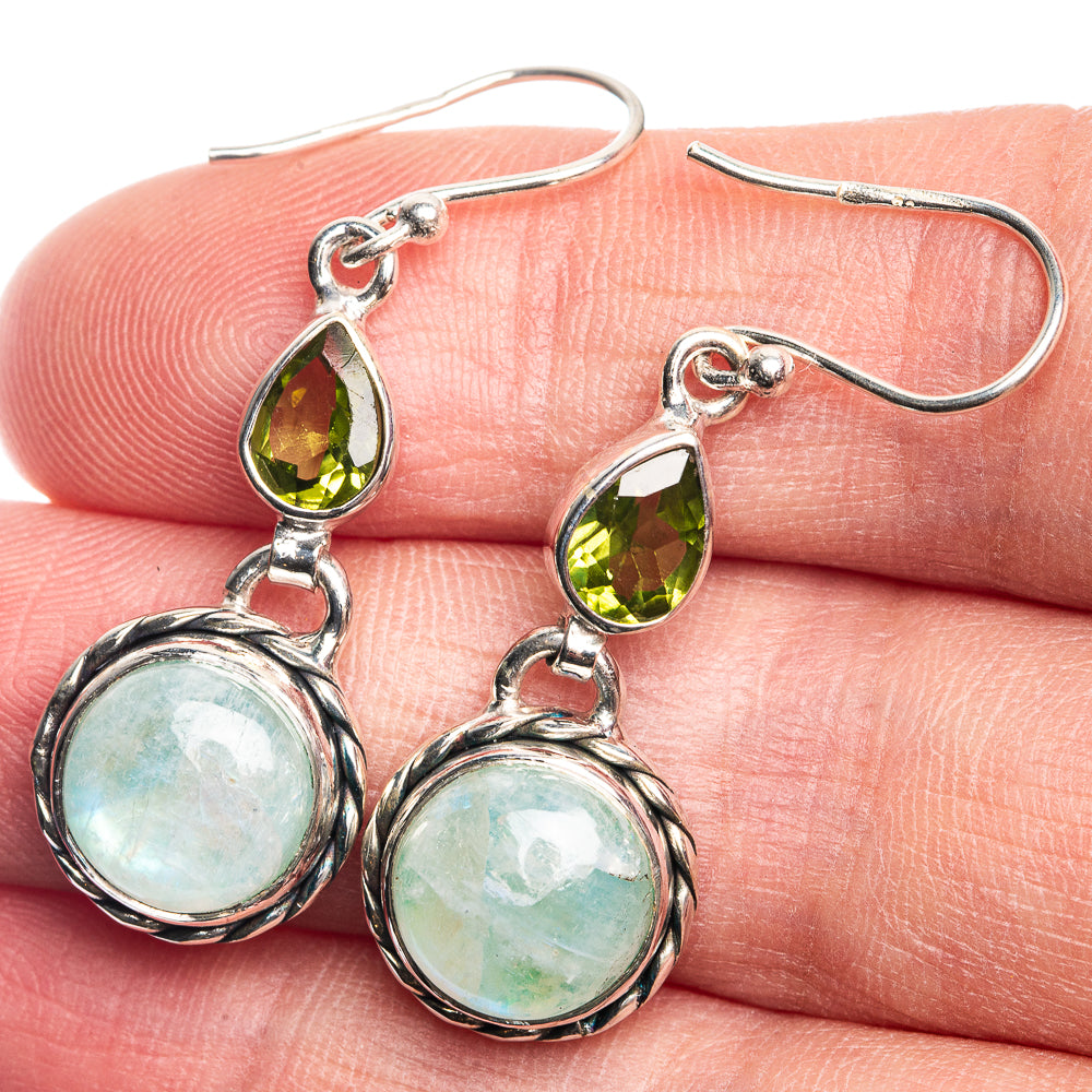 Green Moonstone, Peridot Earrings 1 5/8" (925 Sterling Silver) E432670