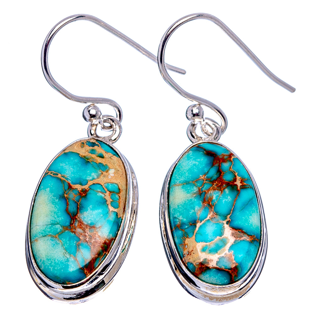 Blue Imperial Jasper Earrings 1 3/8" (.925 Sterling Silver)