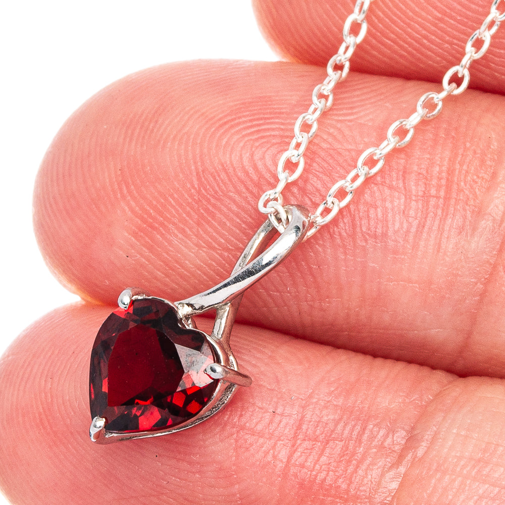 Garnet Heart Necklace 18" (925 Sterling Silver) N90059