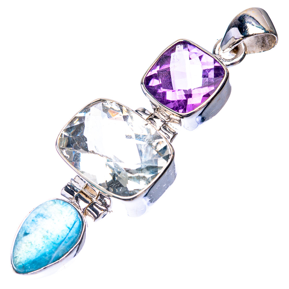 White Quartz, Amethyst, Blue Fluorite Pendant 2 1/8" (925 Sterling Silver) P38702