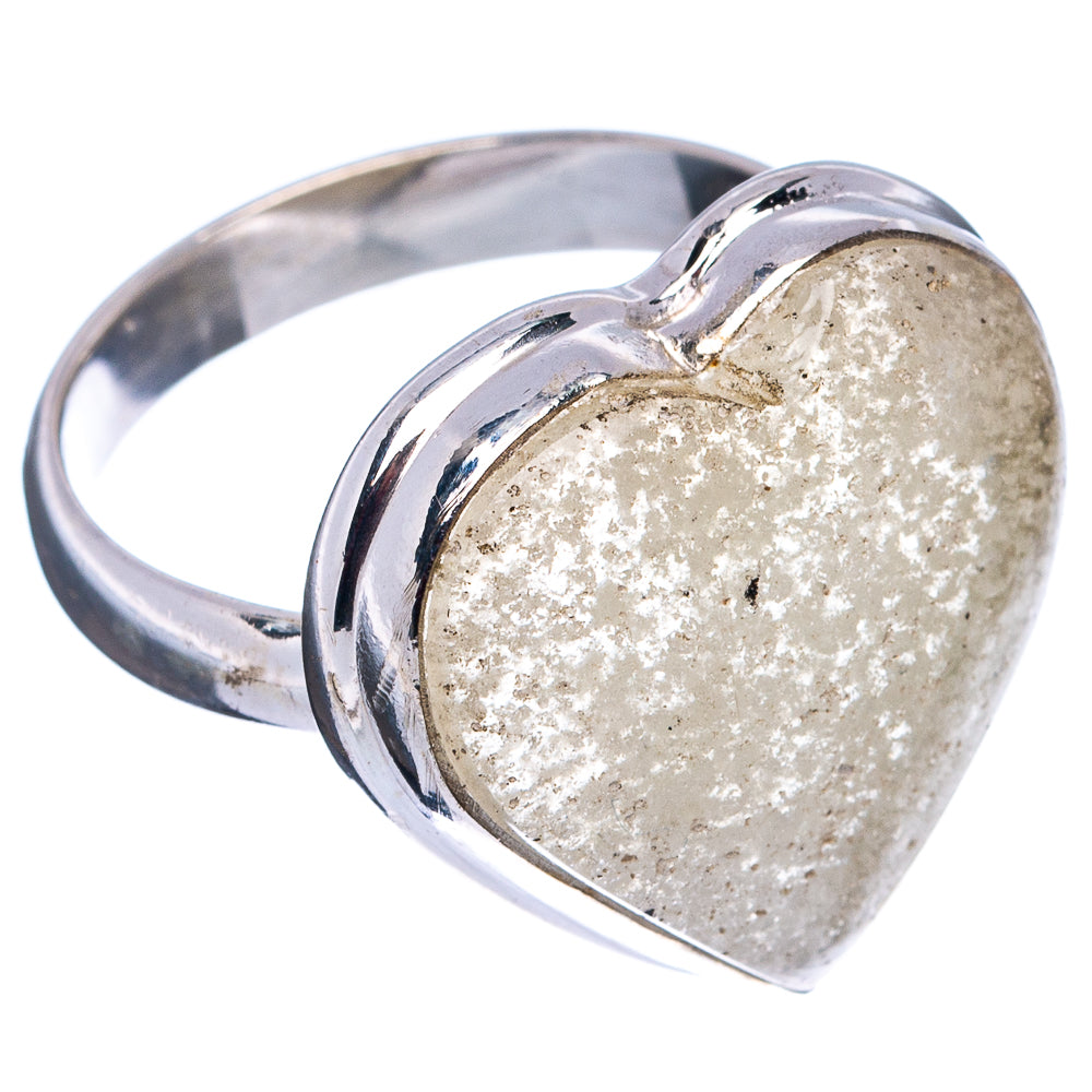 White Quartz Heart Ring Size 8 (.925 Sterling Silver)
