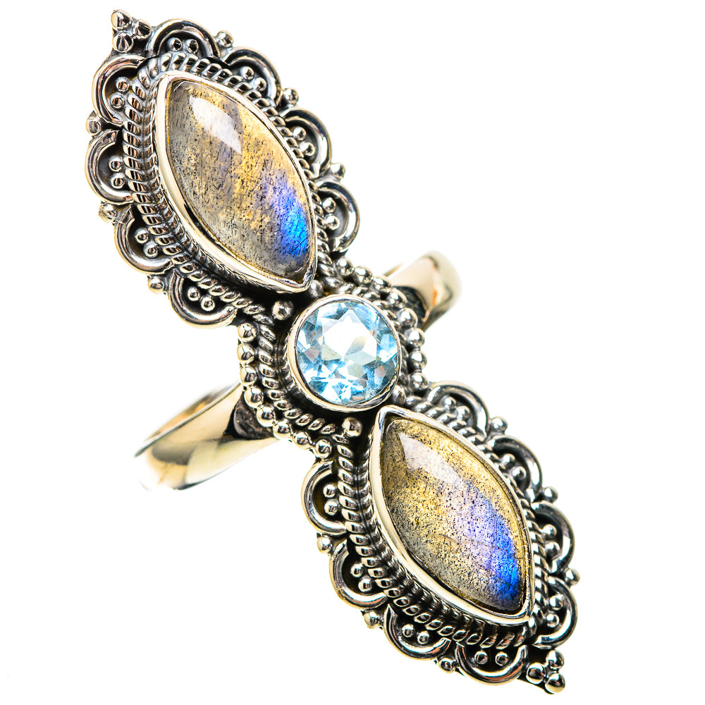 Large Labradorite, Blue Topaz Ring Size 7.25 (925 Sterling Silver) RING138038