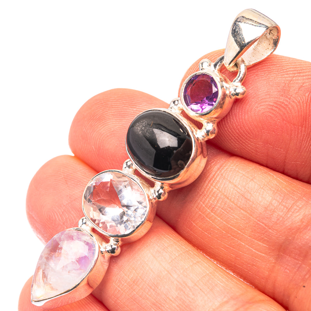 Rainbow Moonstone, Star Diopside, White Quartz, Amethyst 925 Sterling Silver Pendant 2" (925 Sterling Silver) PD38670