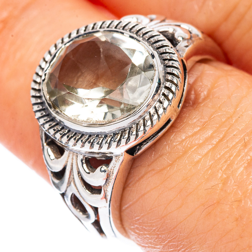 Faceted Green Amethyst Ring Size 7 (925 Sterling Silver) R3295