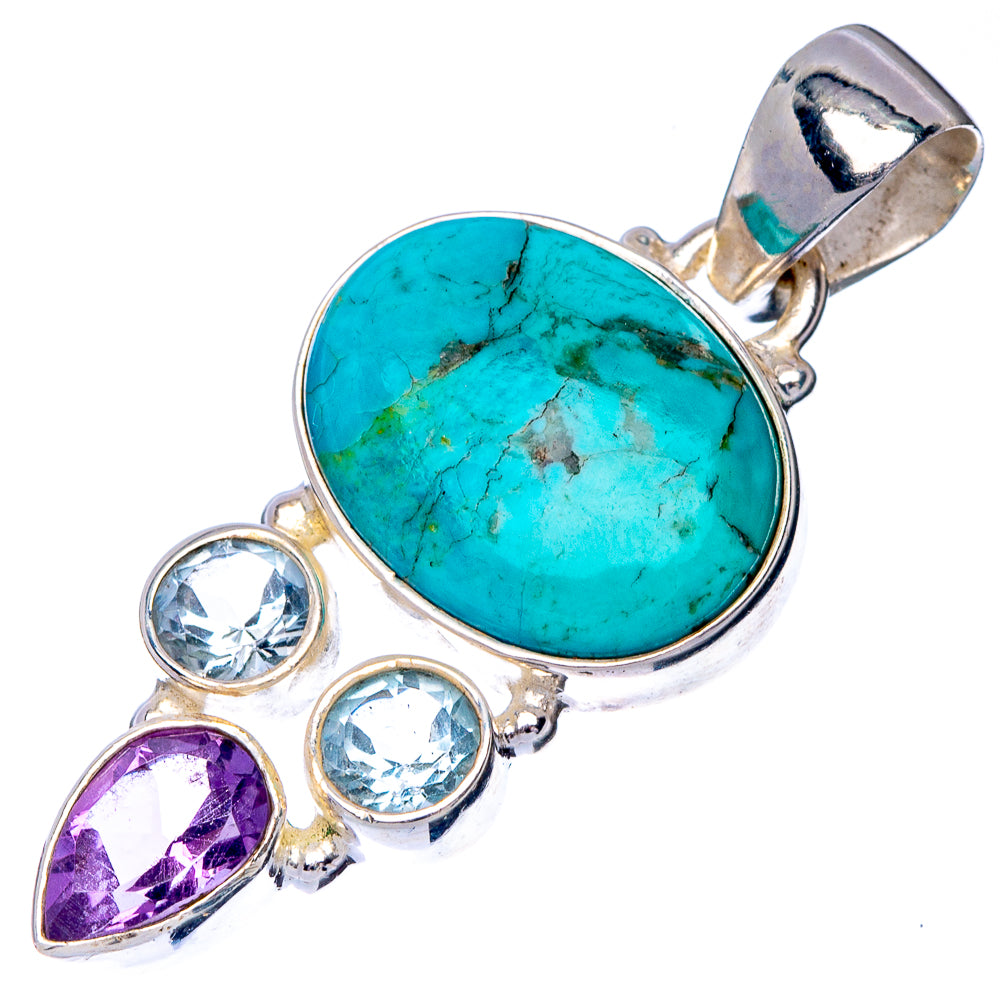 Rare Kingman Turquoise, Blue Topaz Pendant 1 1/2" (925 Sterling Silver) P41018