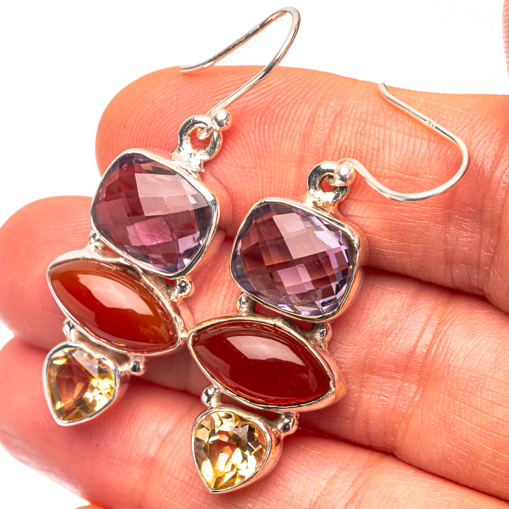 Faceted Amethyst, Carnelian, Citrine Earrings 1 5/8" (925 Sterling Silver) E432239