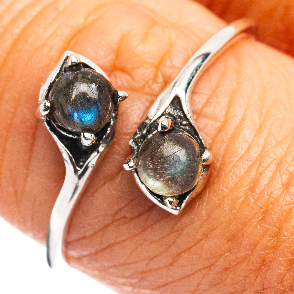 Labradorite Dainty Ring Size 9 Adjustable (.925 Sterling Silver)