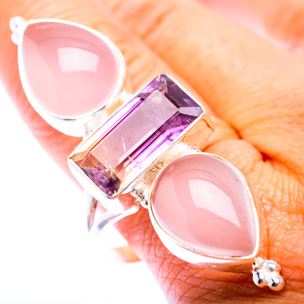 Huge Rose Quartz, Amethyst Ring Size 11.5 (925 Sterling Silver) RING140253