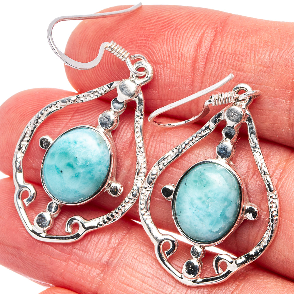 Premium Larimar Earrings 1 5/8" (.925 Sterling Silver)