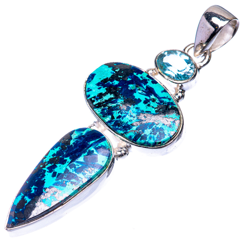 Azurite, Blue Topaz Pendant 2 1/8" (925 Sterling Silver) P39260