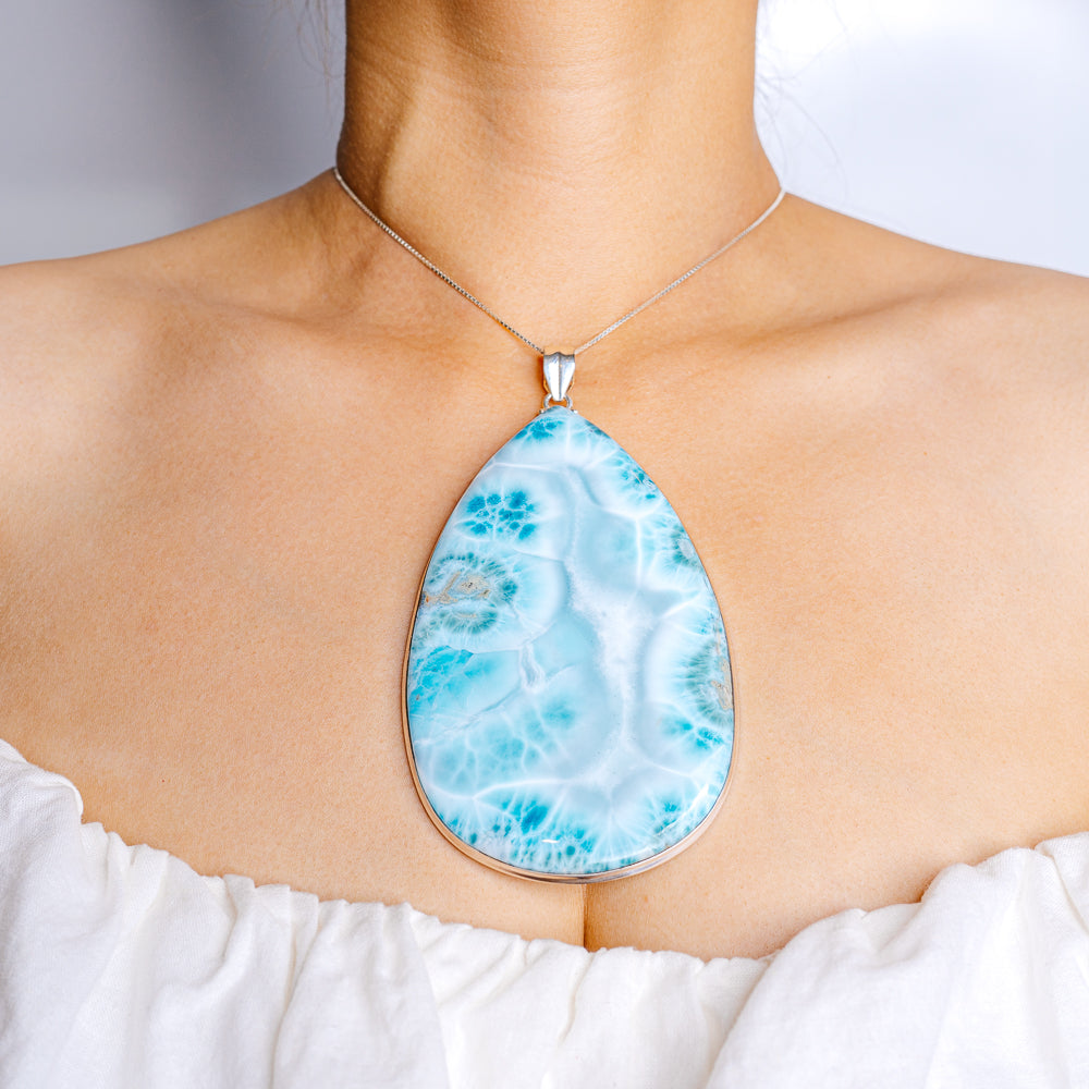 Gigantic Larimar Pendant 5 1/4" (.925 Sterling Silver)