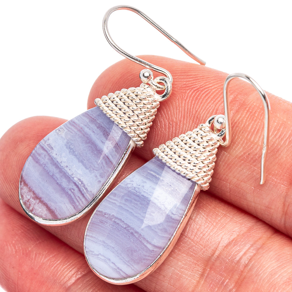 Blue Lace Agate Earrings 1 1/2" (925 Sterling Silver) E1821