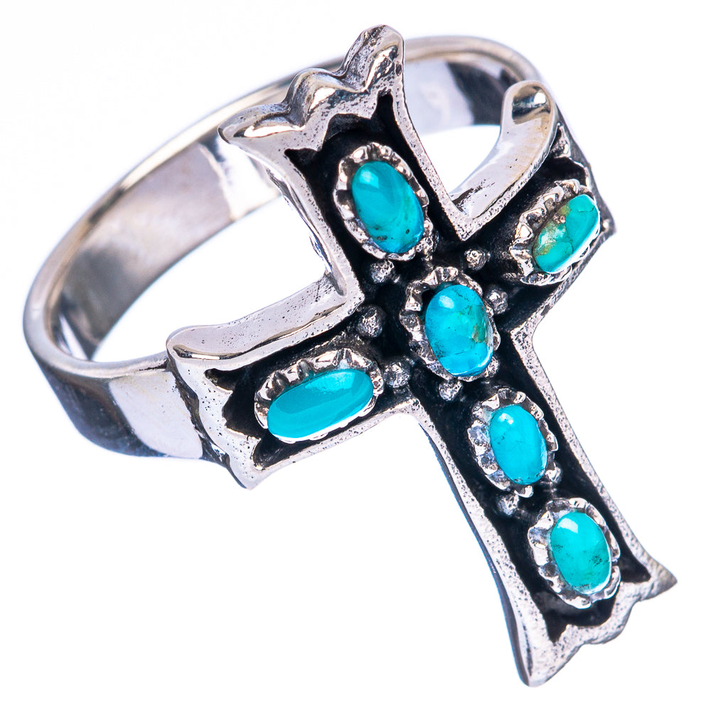 Rare Arizona Turquoise Cross Ring Size 8.5 (925 Sterling Silver) R3248