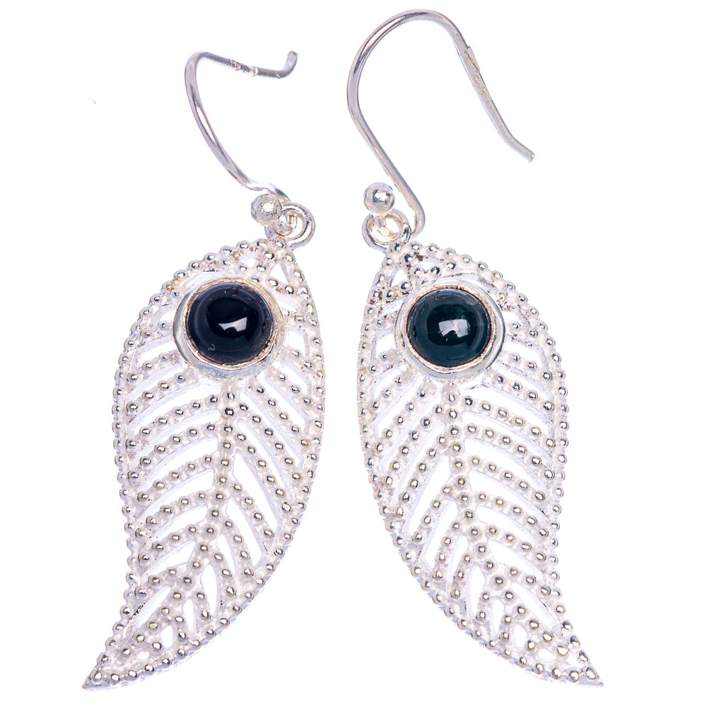 Black Onyx Leaf Earrings 1 7/8" (925 Sterling Silver) E1064