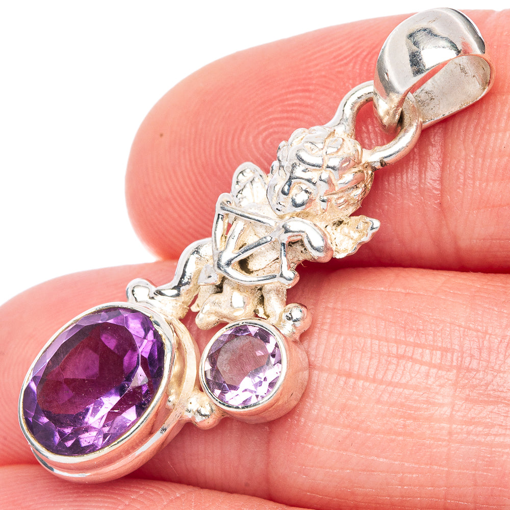 Faceted Amethyst Angel Pendant 1 3/8" (925 Sterling Silver) P41092