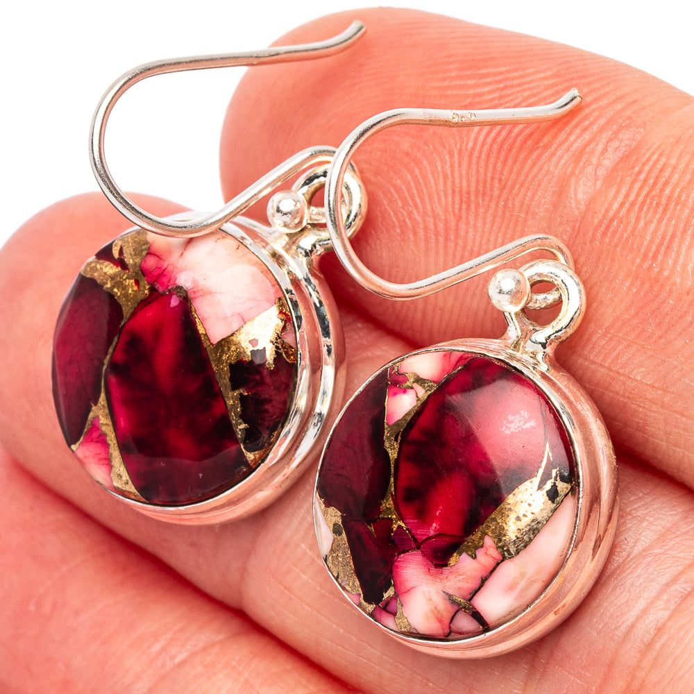 Pink Copper Composite Turquoise Earrings 1 1/4" (925 Sterling Silver) E2650