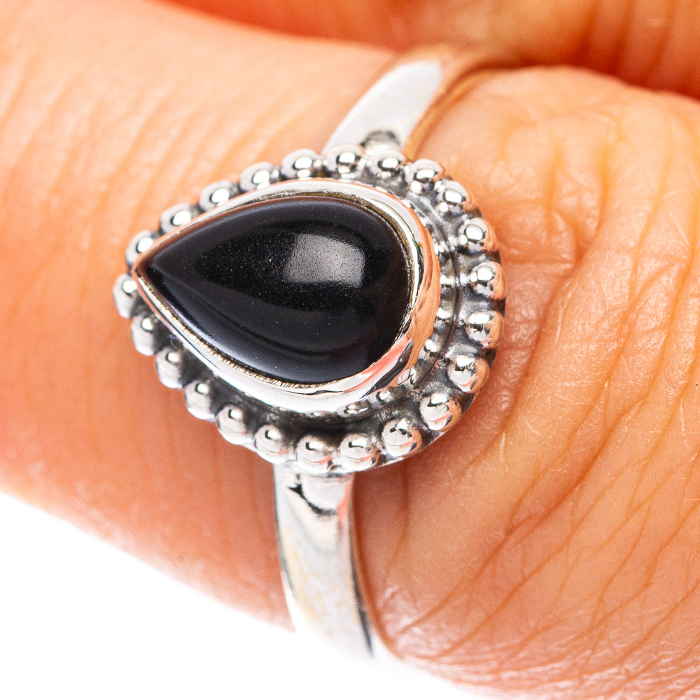 Black Onyx Dainty Ring Size 6.75 (925 Sterling Silver) R5811