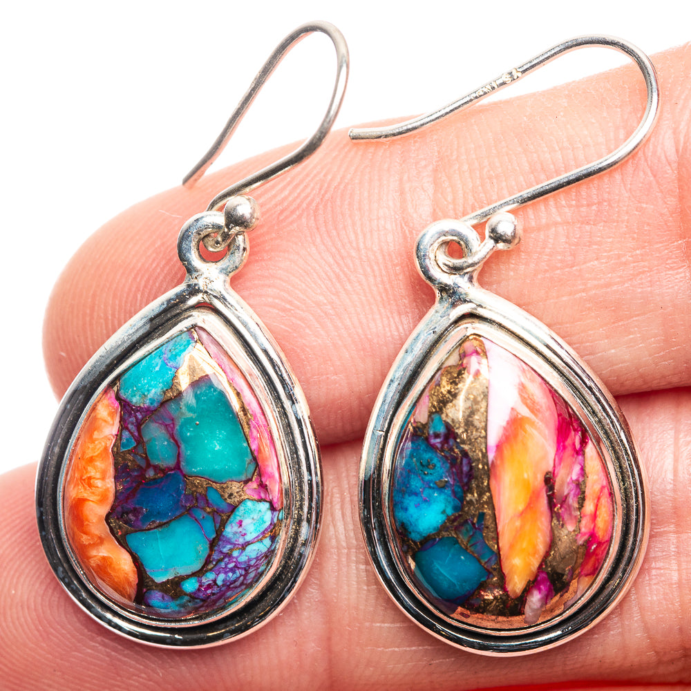 Kingman Pink Dahlia Turquoise Earrings 1 3/8" (925 Sterling Silver) E432527