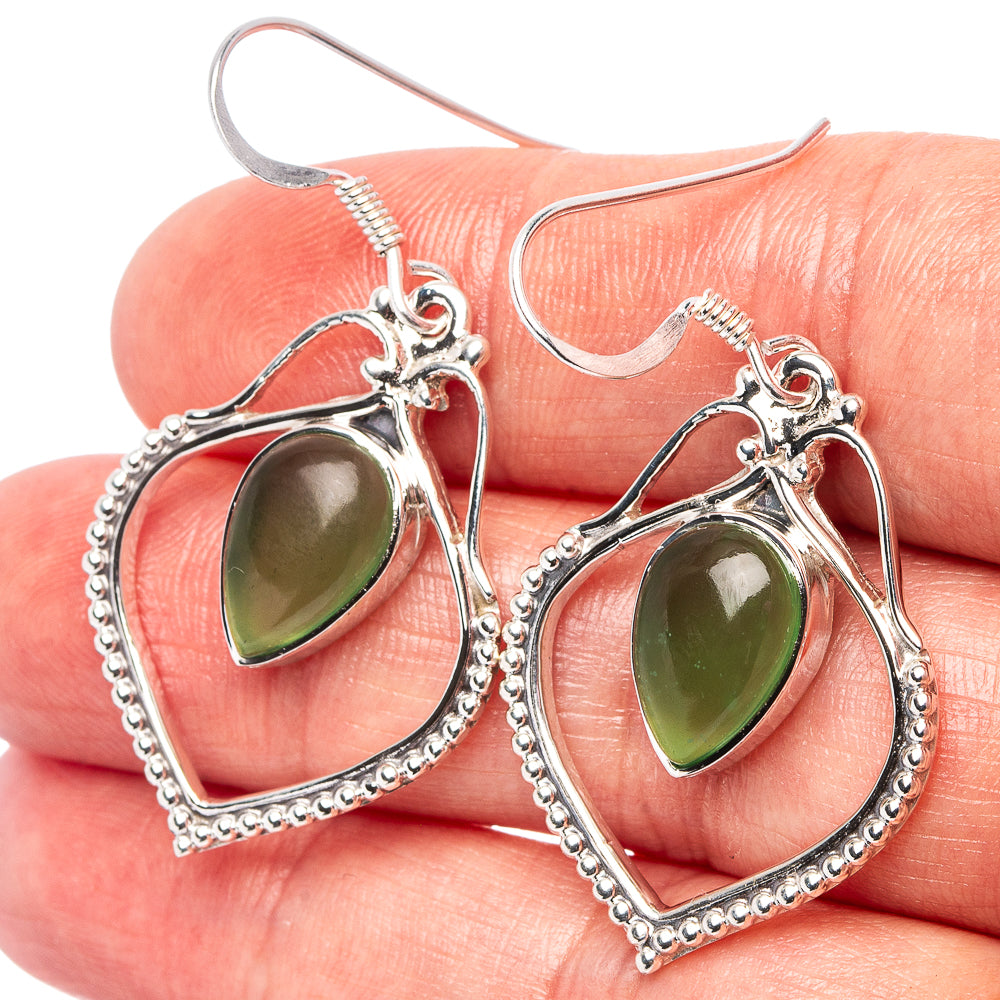 Premium Nephrite Jade Earrings 1 3/4" (.925 Sterling Silver)
