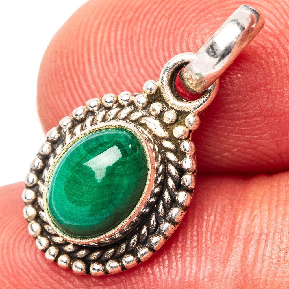 Dainty Malachite Pendant 7/8" (.925 Sterling Silver)