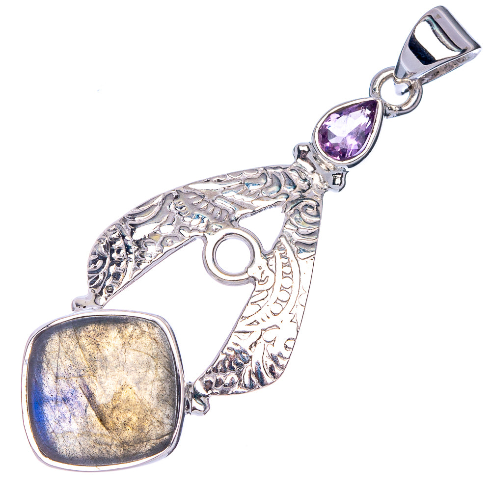 Premium Labradorite, Amethyst Pendant 1 7/8" (925 Sterling Silver) P41157