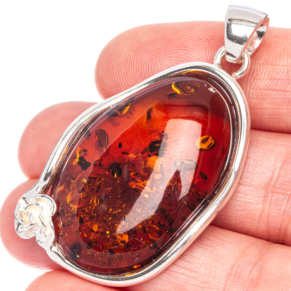 Anasilvercos Baltic Amber Pendant 1 7/8" (925 Sterlnig Silver)