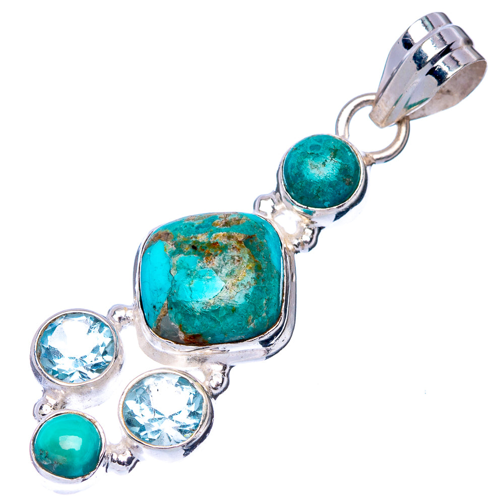 Rare Kingman Turquoise, Blue Topaz Pendant 1 3/4" (925 Sterling Silver) P41139