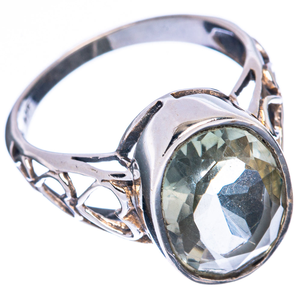 Faceted Green Amethyst Ring Size 7.5 (925 Sterling Silver) R3296