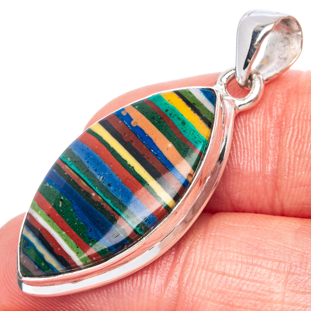 Rainbow Calsilica Pendant 1 5/8" (925 Sterling Silver) P41421