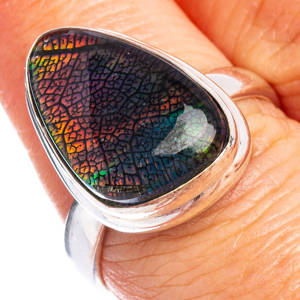 Rare Leaf Aurora Opal Ring Size 8 (.925 Sterling Silver)