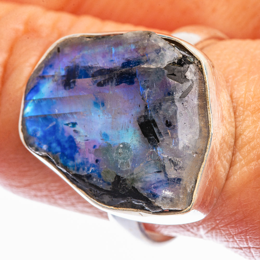 Raw Rainbow Moonstone Ring Size 10 (925 Sterling Silver) R142238