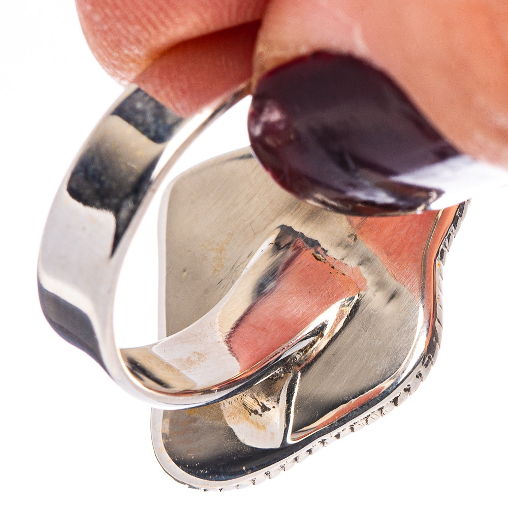 White Buffalo Turquoise Ring Size 8 Adjustable (.925 Sterling Silver)