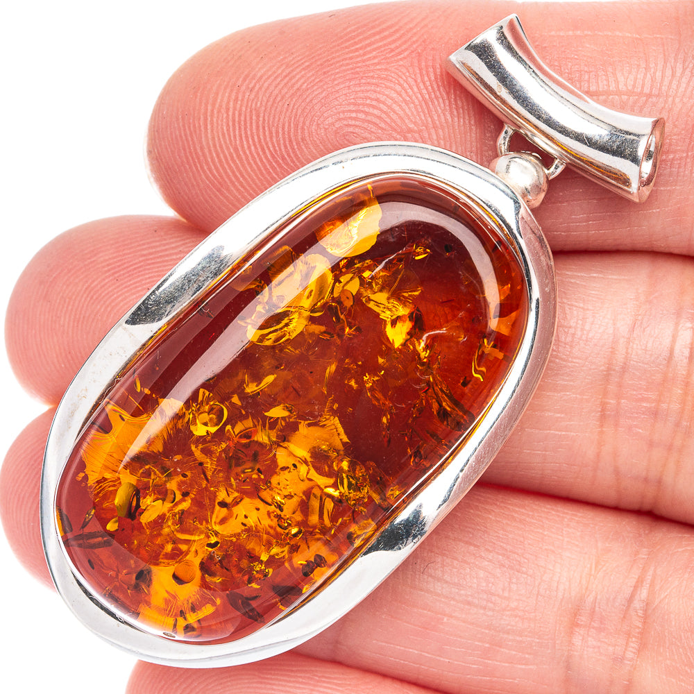 Anasilvercos Baltic Amber Pendant 1 7/8" (925 Sterlnig Silver)