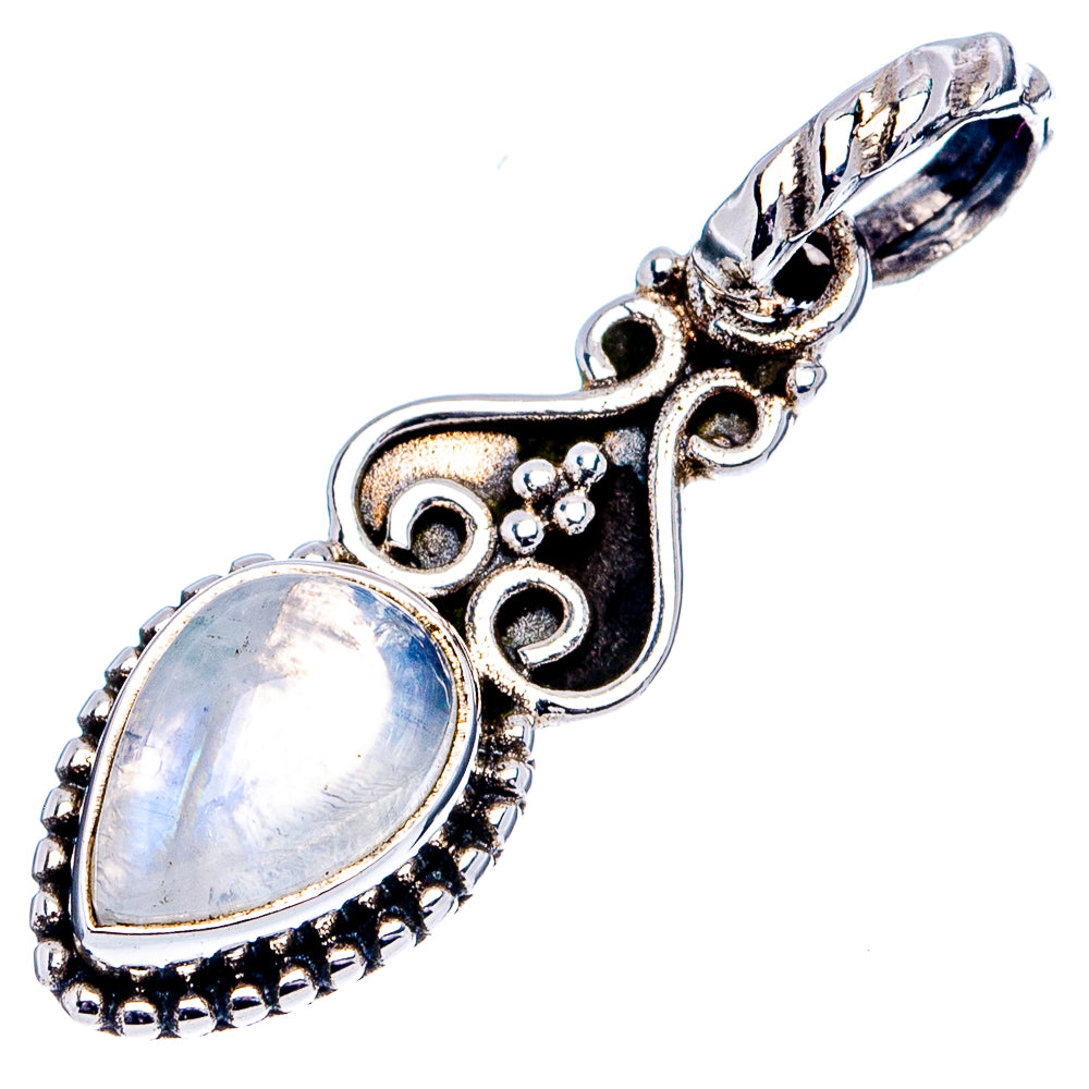 Rainbow Moonstone Dainty Pendant 1 1/8" (.925 Sterling Silver)