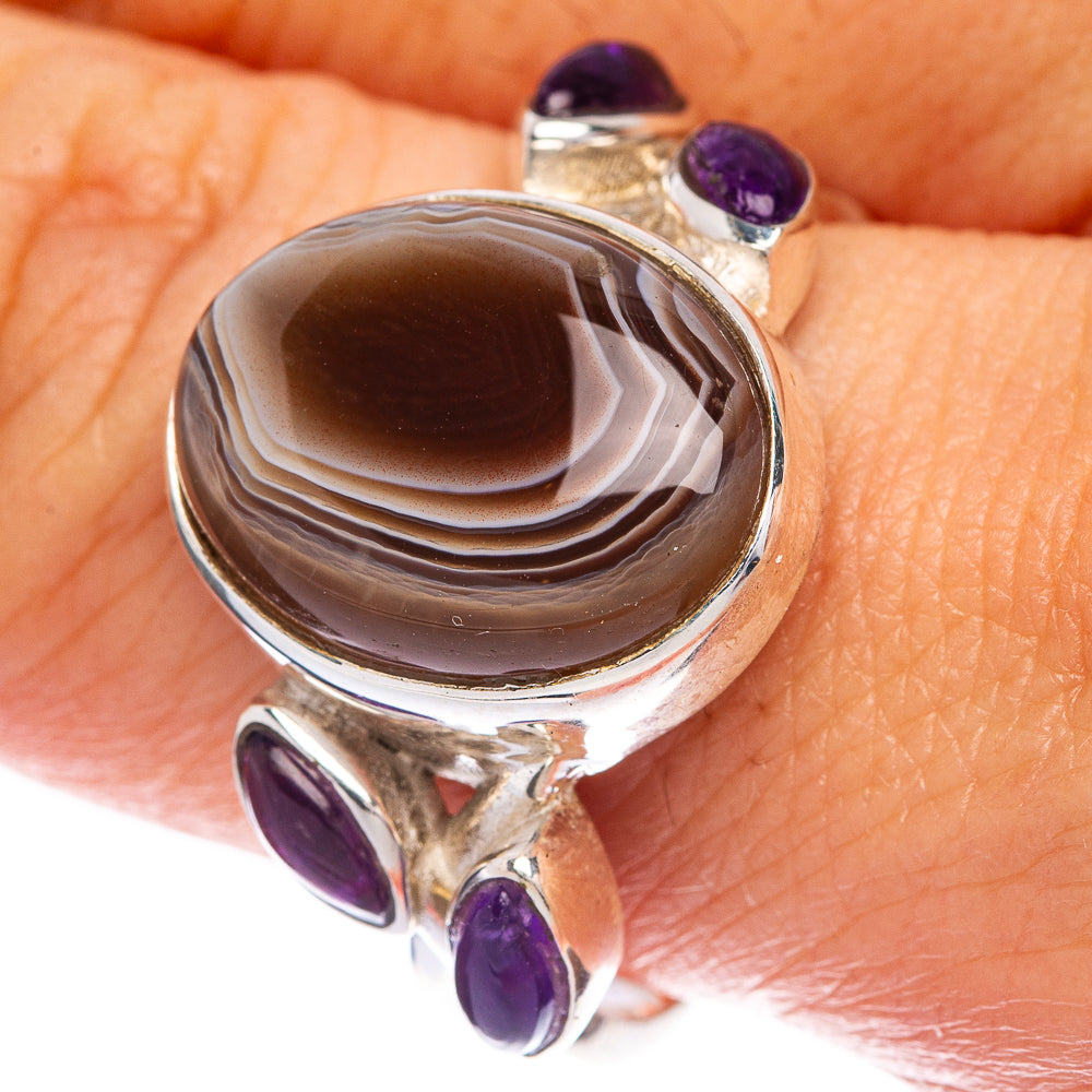 Botswana Agate, Garnet Ring Size 10 (925 Sterling Silver) R144543